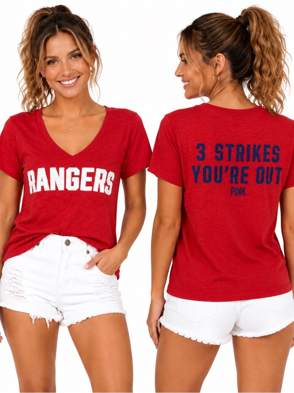 VS PINK Texas Rangers Sequin V Neck